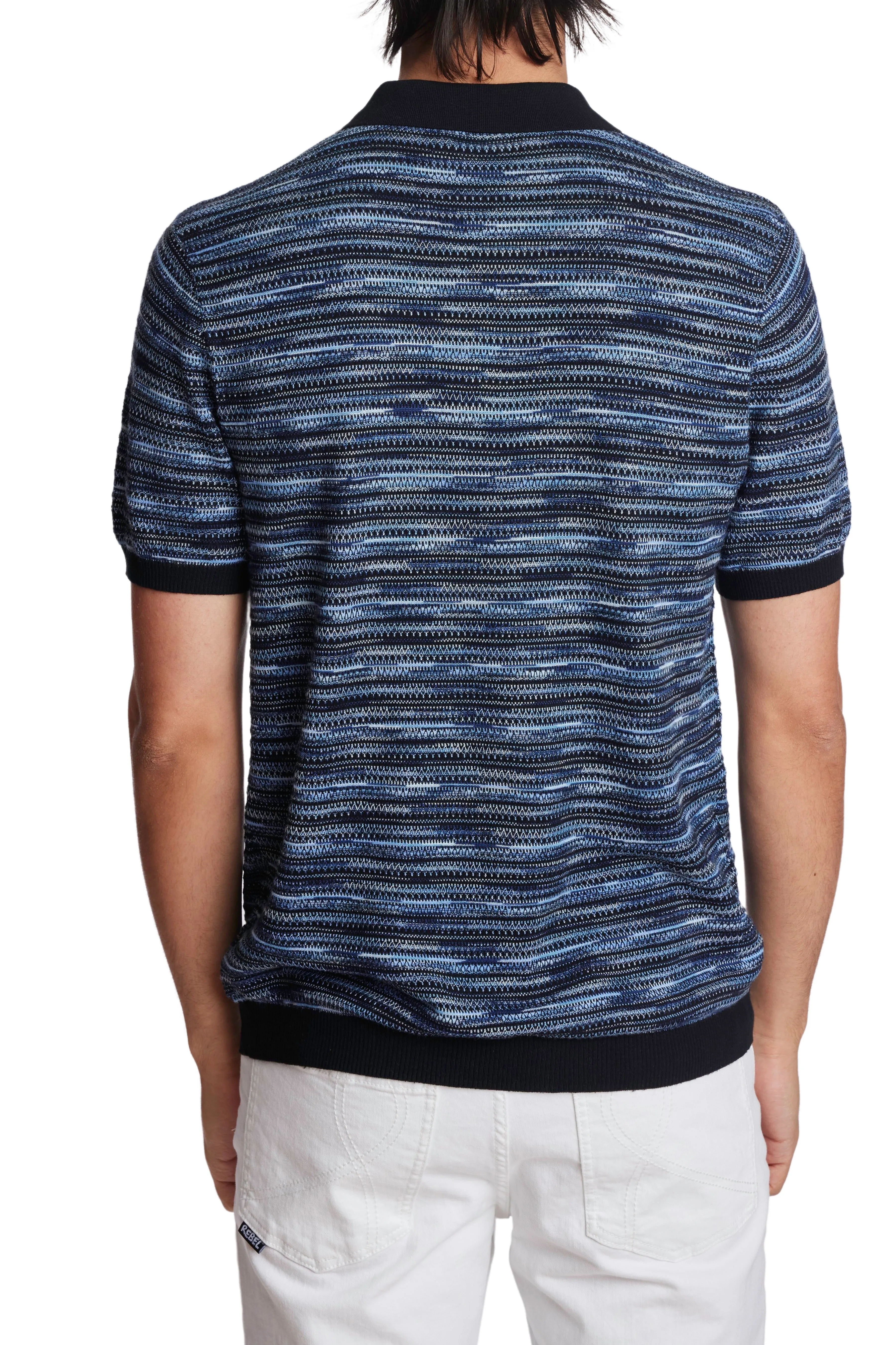 3 Button Knitted Polo - Blk Navy Blue Multi