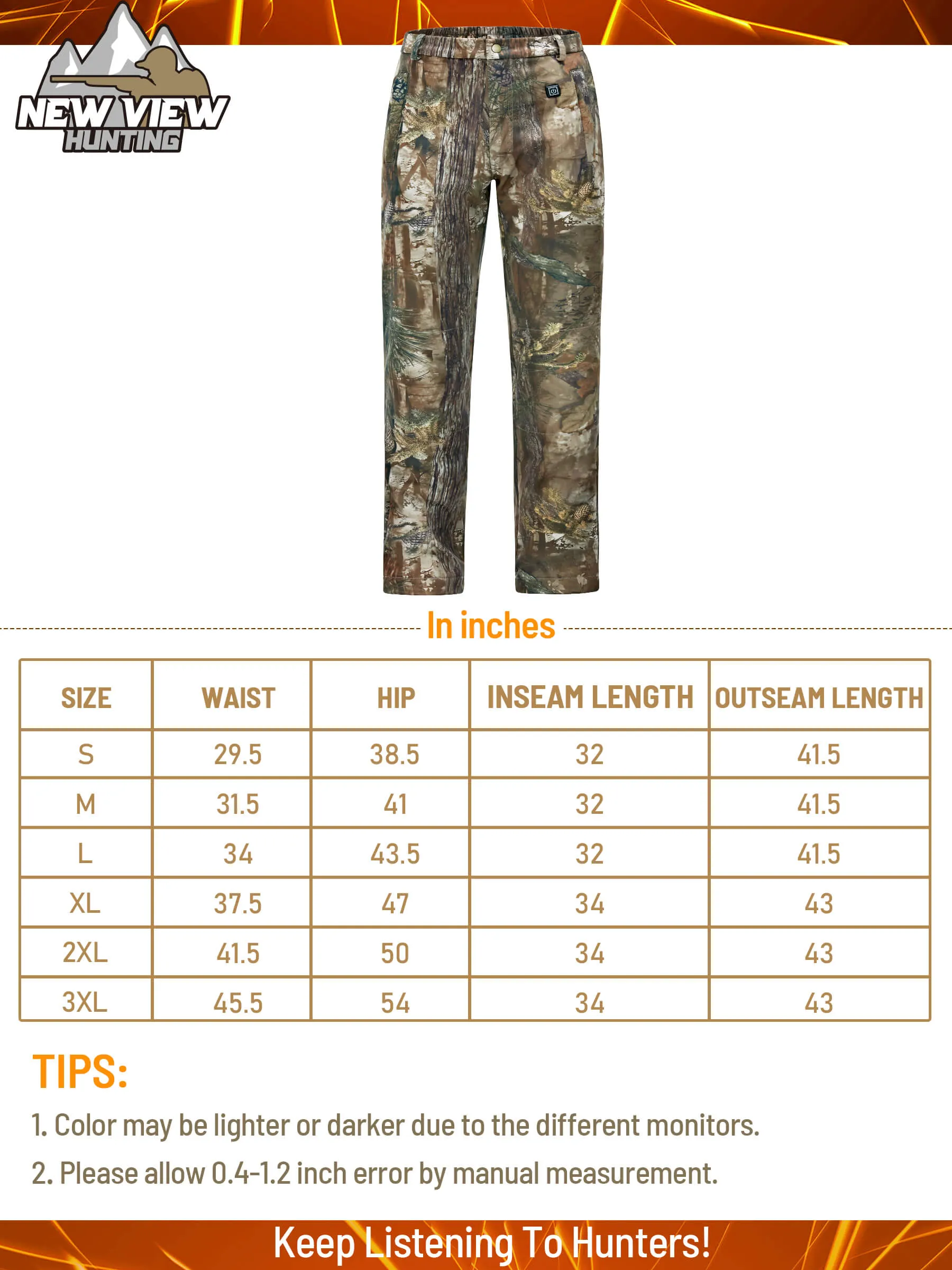 3 Levels Women's Heated Pants for Hunting, 10000mAh Power Bank Included