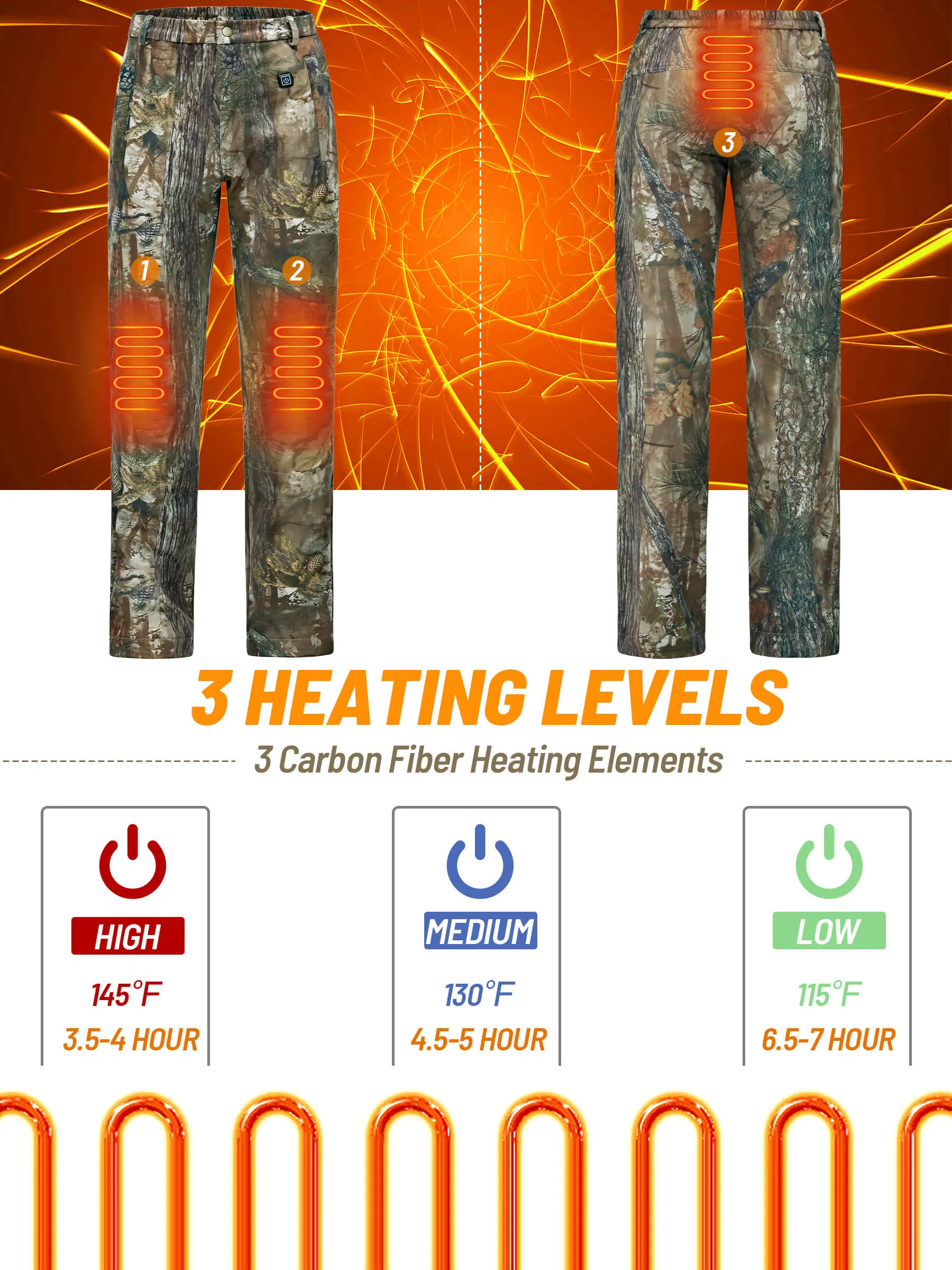 3 Levels Women's Heated Pants for Hunting, 10000mAh Power Bank Included