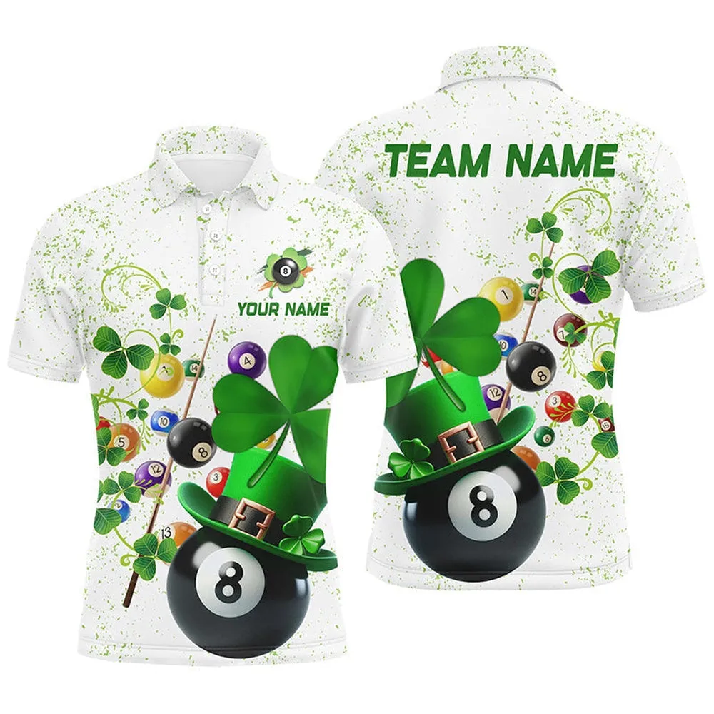 3D Billiard Balls Luckiest Shamrock Men Billiard Polo Shirts Custom St Patrick Day Billiard Shirts, Mens Polo Shirts, Billiards Gifts