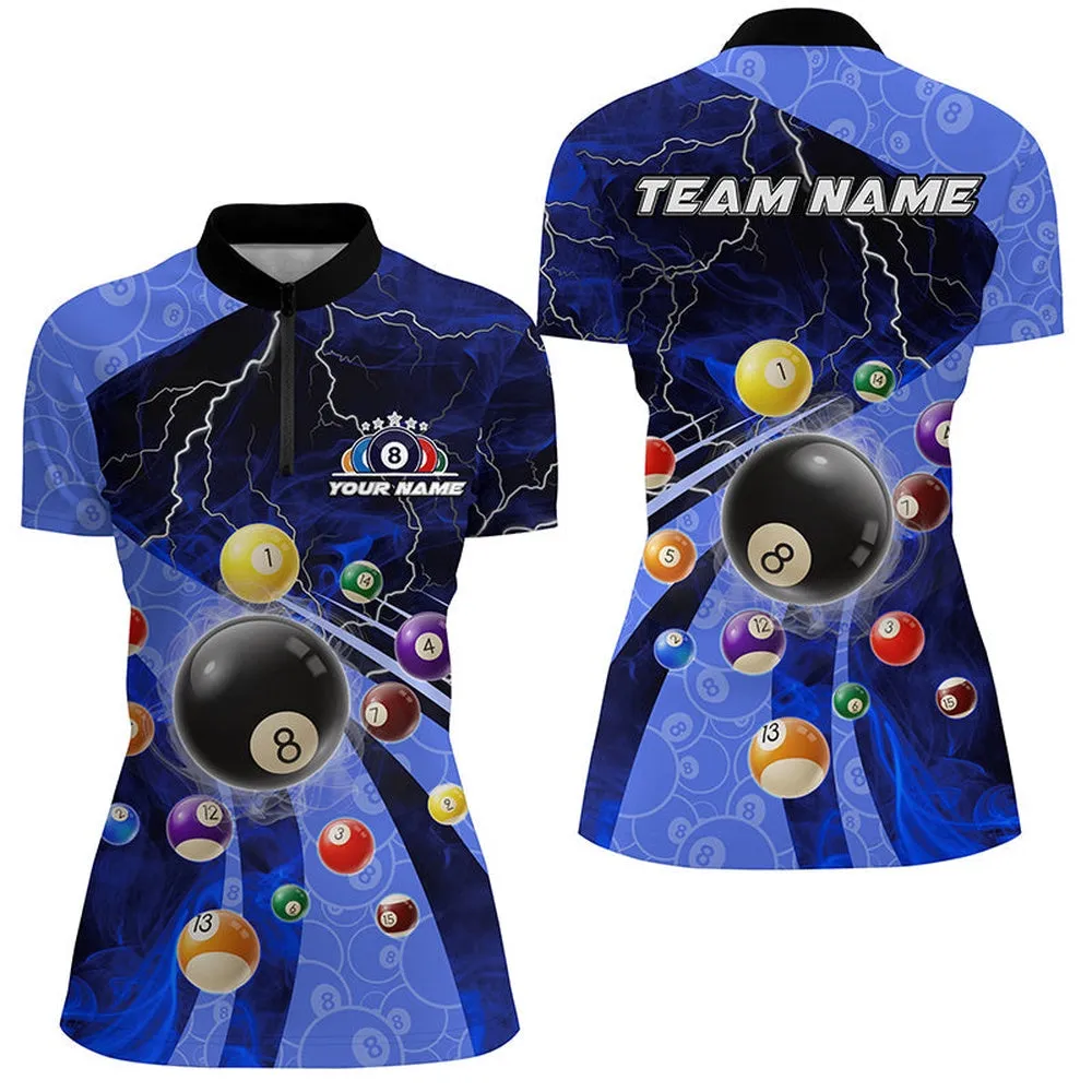 3D Billiard Balls Pool Shirts For Women Customized Lightning Billiard Jerseys Shorts Sleeve Blue, Custom Billiards Jerseys, Billiard Gifts