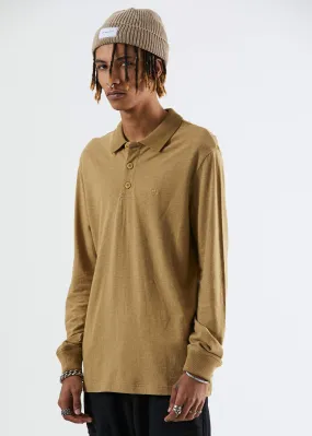 Afends Mens Loophole - Hemp Polo Long Sleeve Tee - Moss