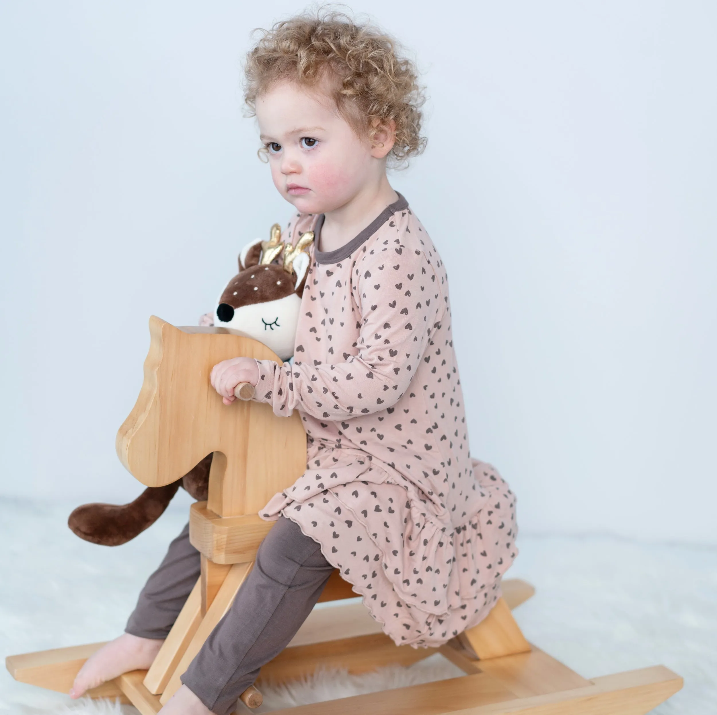 Bamboo Jersey Ruffle Dress w/Bloomer (Doodle Hearts Print)