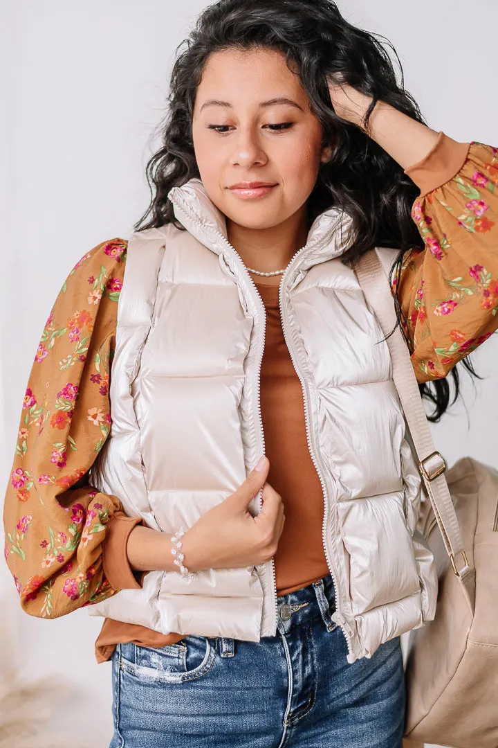 Champagne Wishes Metallic Puffer Vest