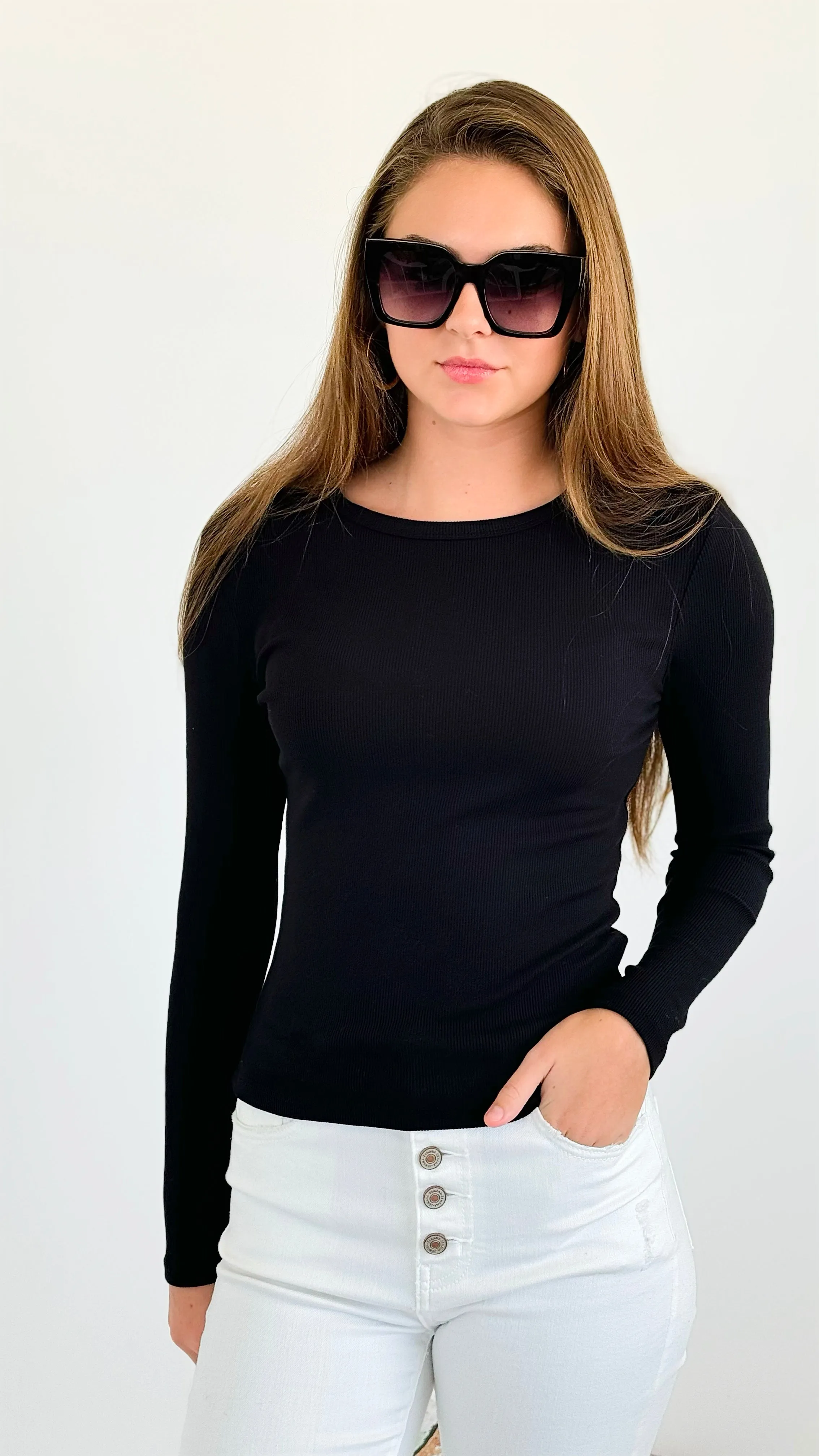 Classic Ribbed Knit Top - Black