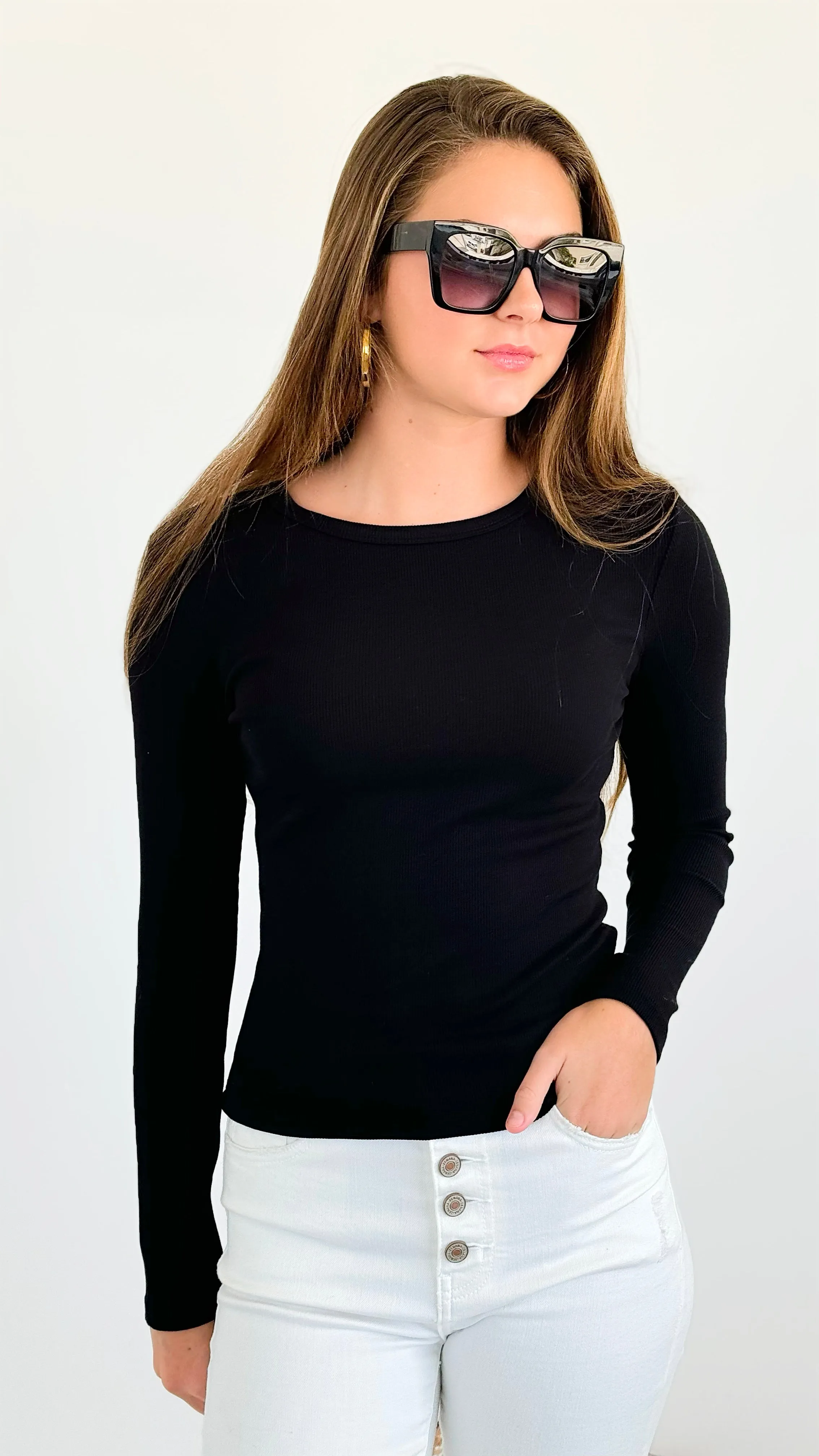 Classic Ribbed Knit Top - Black