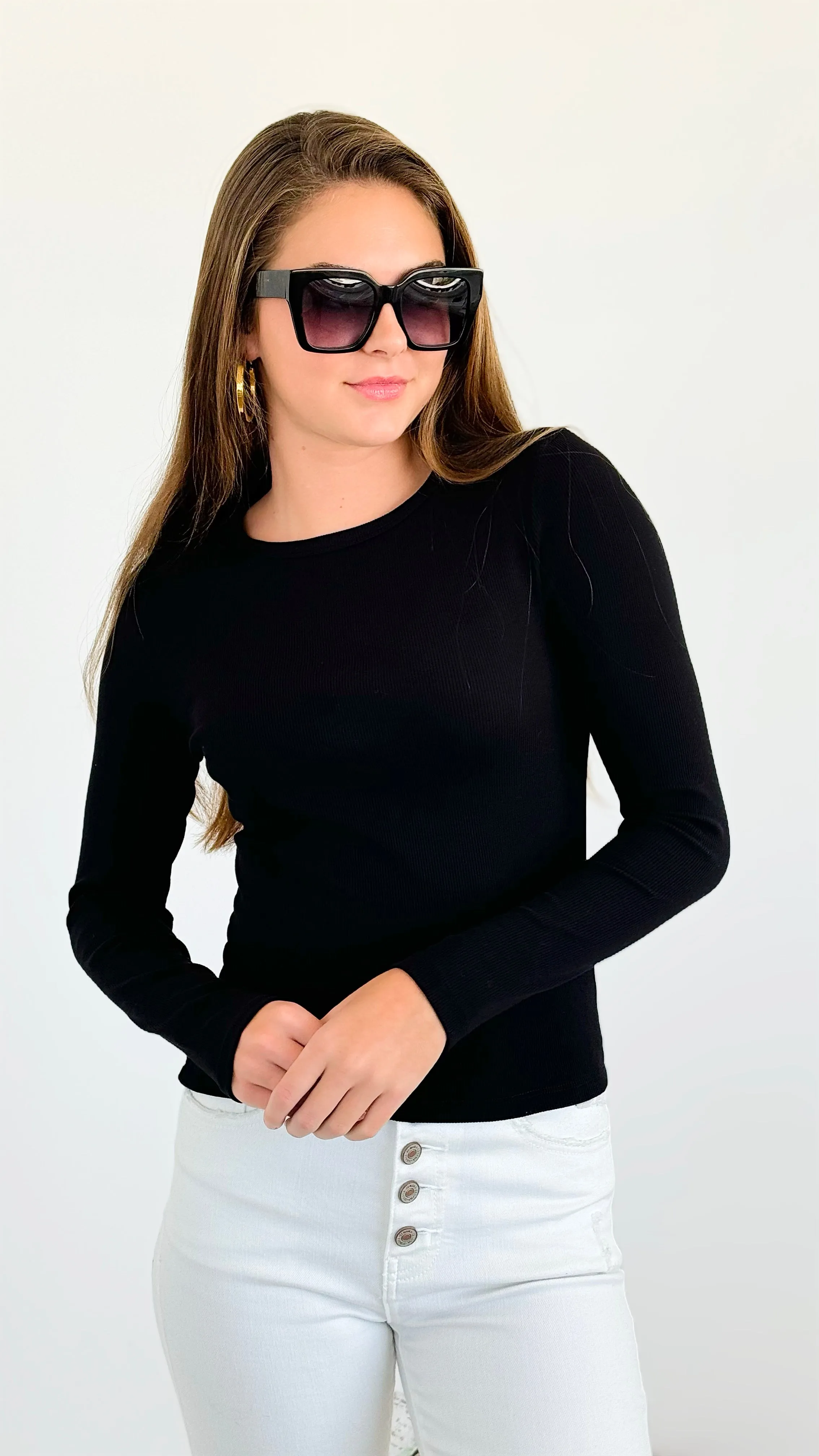 Classic Ribbed Knit Top - Black