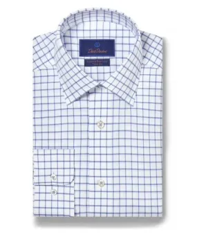 David Donahue White and Blue Grid Check Non-Iron Dress Shirt