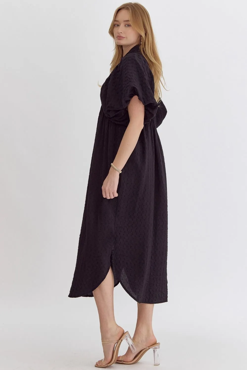 Easy Going Textured Black Midi Dress