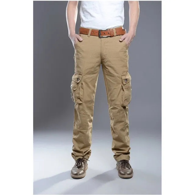 Fashion Multi-Pocket Washed Cotton Men Autumn Military Outdoor Cargo Pants Men Pant  Windproof Loose Sports Trouser Plus Size