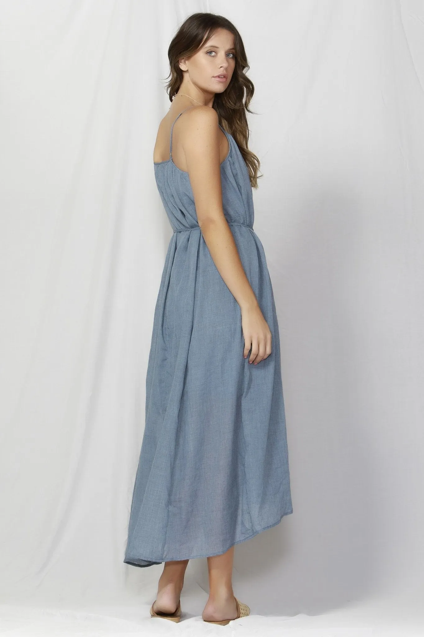 Fate   Becker Sunday Strap Maxi Dress in Navy