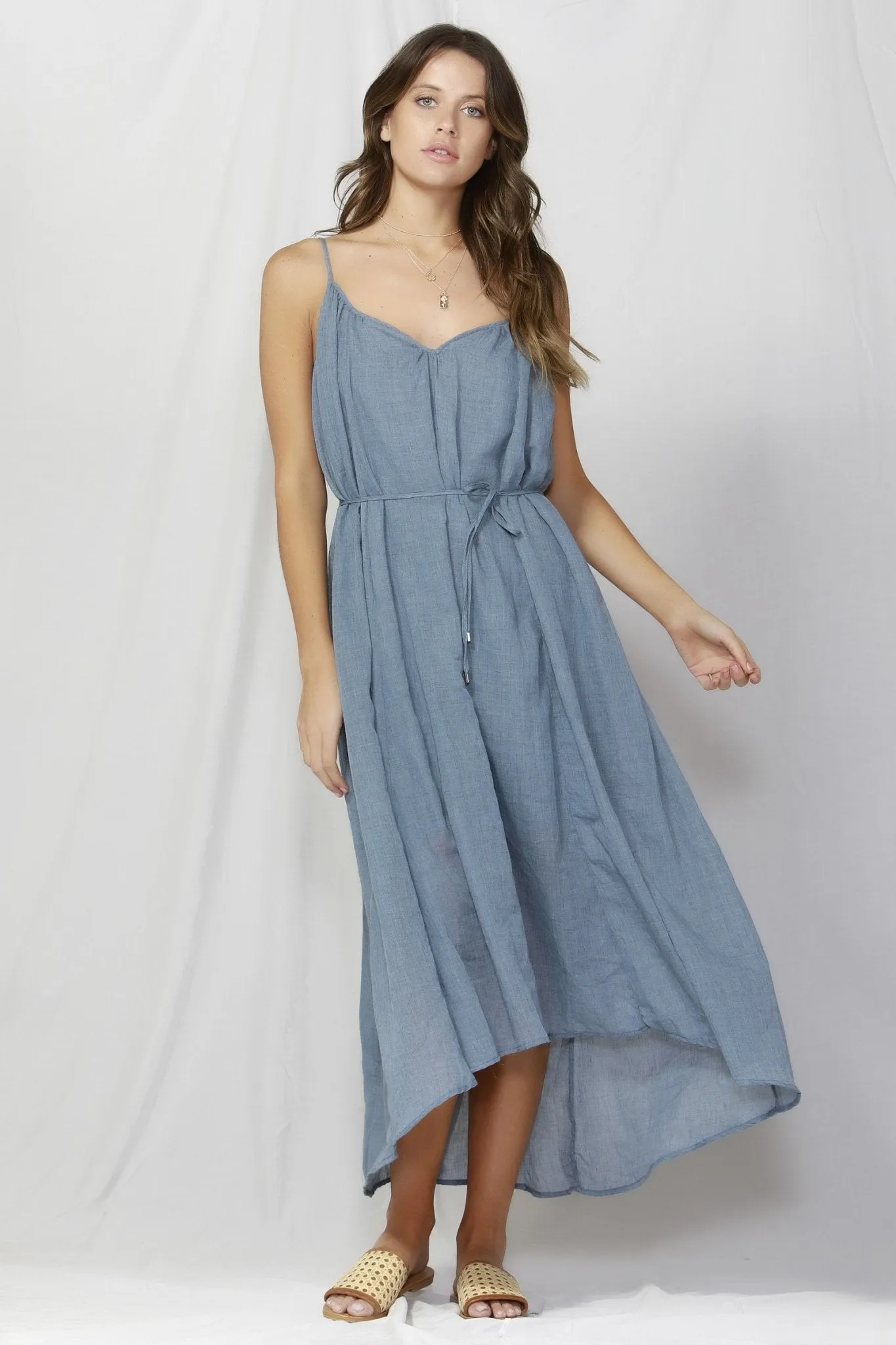 Fate   Becker Sunday Strap Maxi Dress in Navy