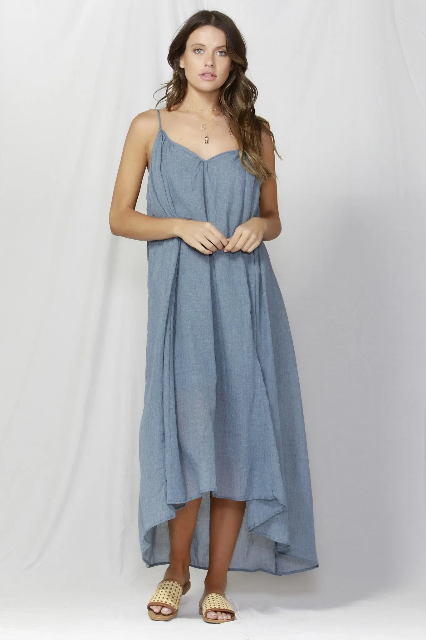 Fate   Becker Sunday Strap Maxi Dress in Navy