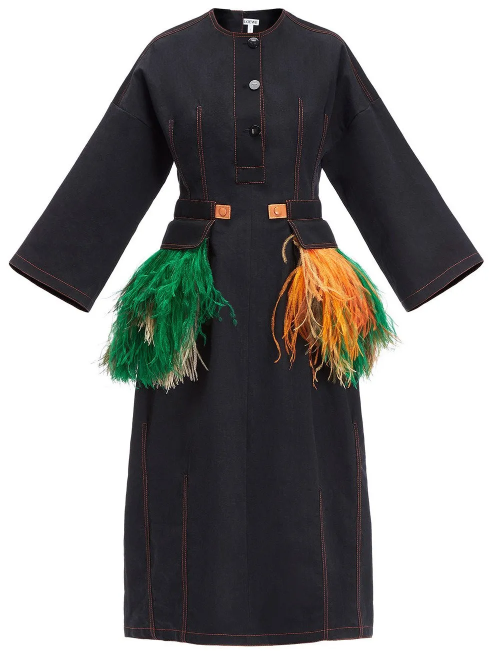 Feather Trim Coat Dress