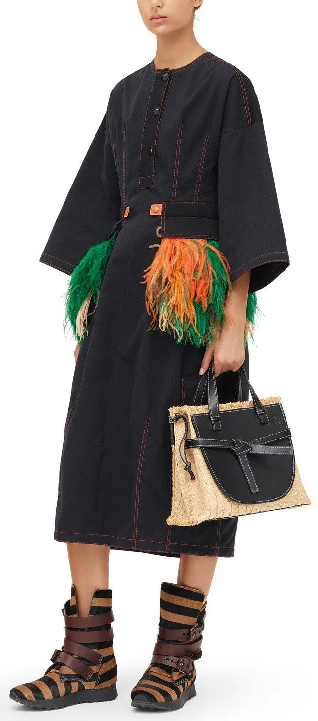 Feather Trim Coat Dress