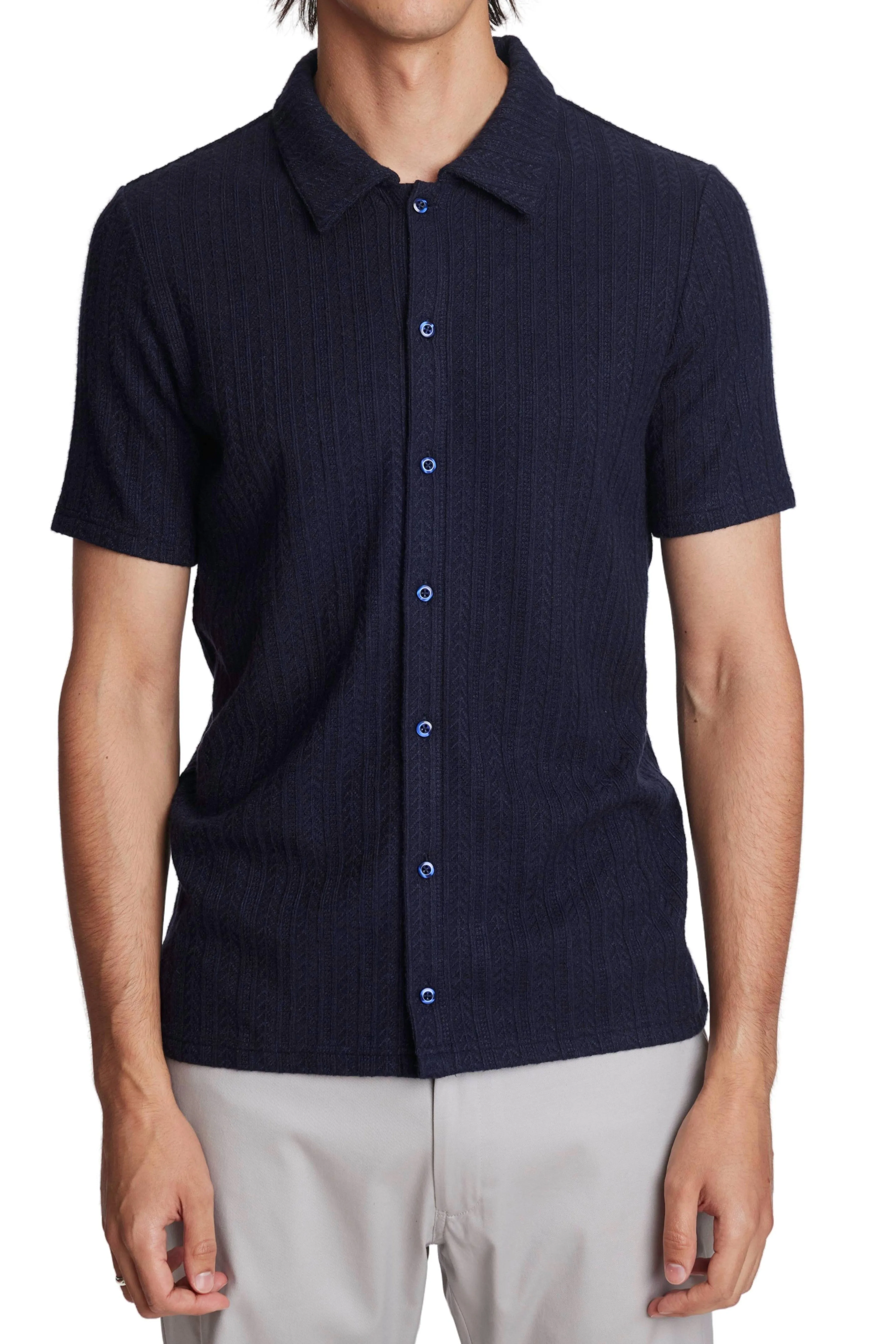 Full Placket Pointelle Polo - Midnight Madness