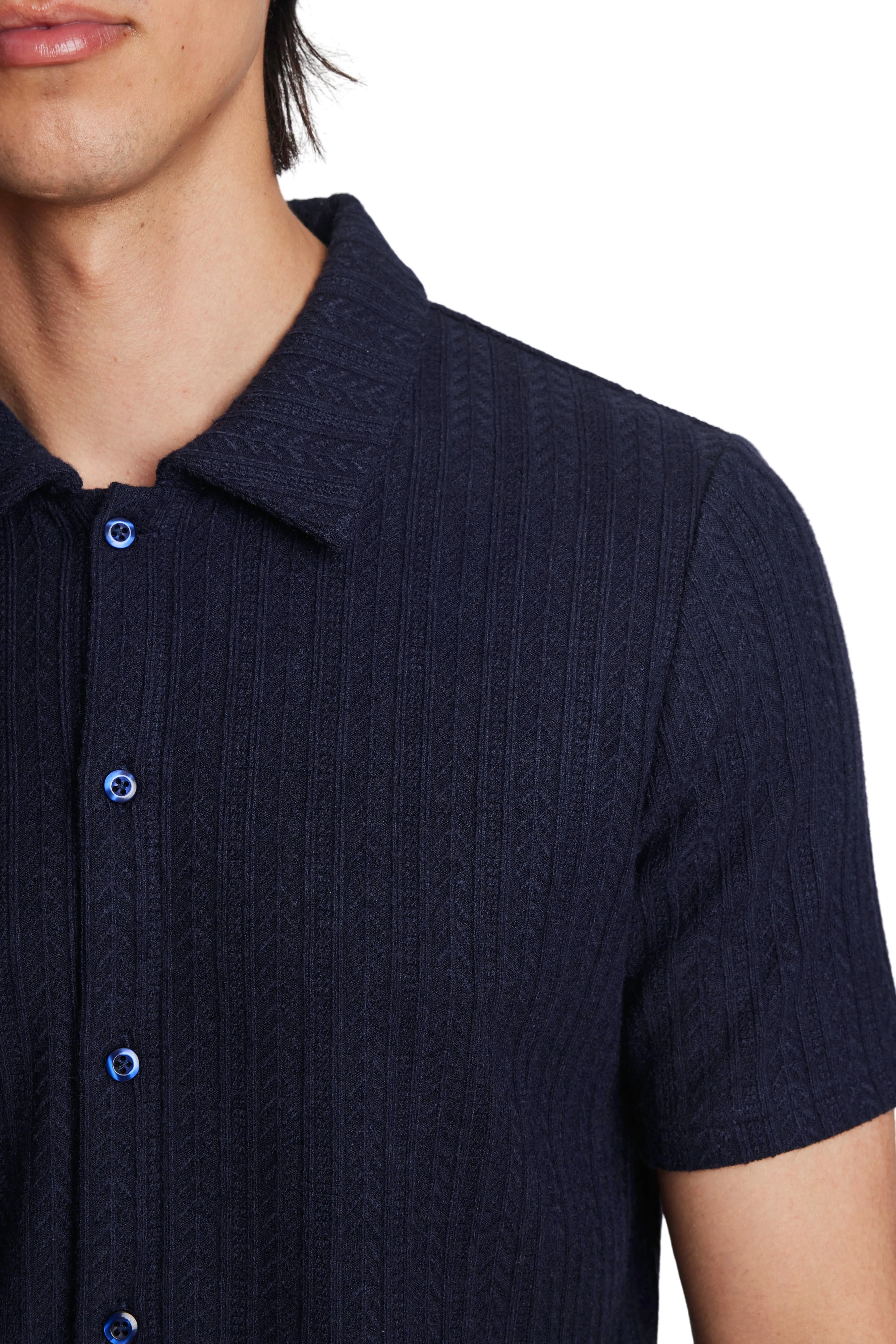 Full Placket Pointelle Polo - Midnight Madness