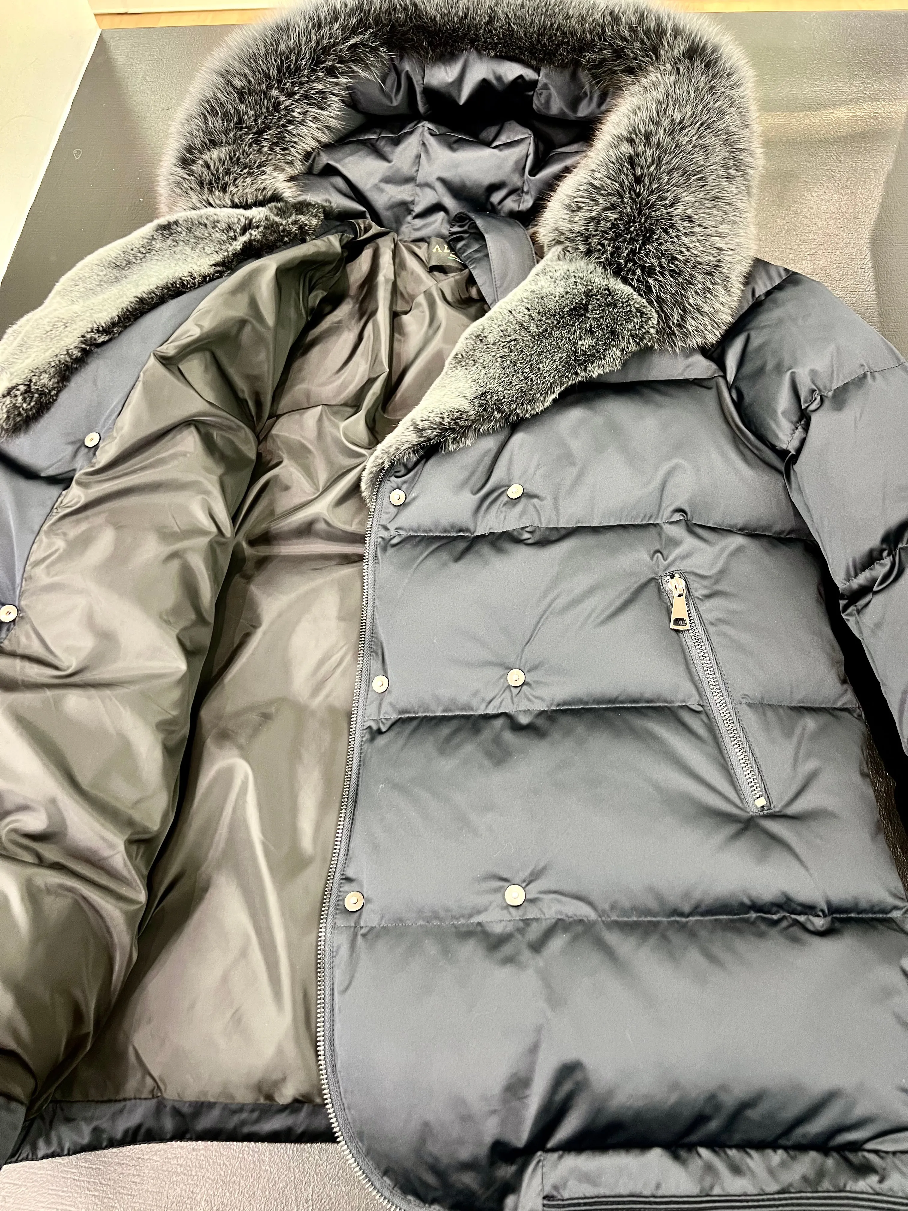 Genuine Silver Fox and Rex Rabbit Fur Down Fill Coat