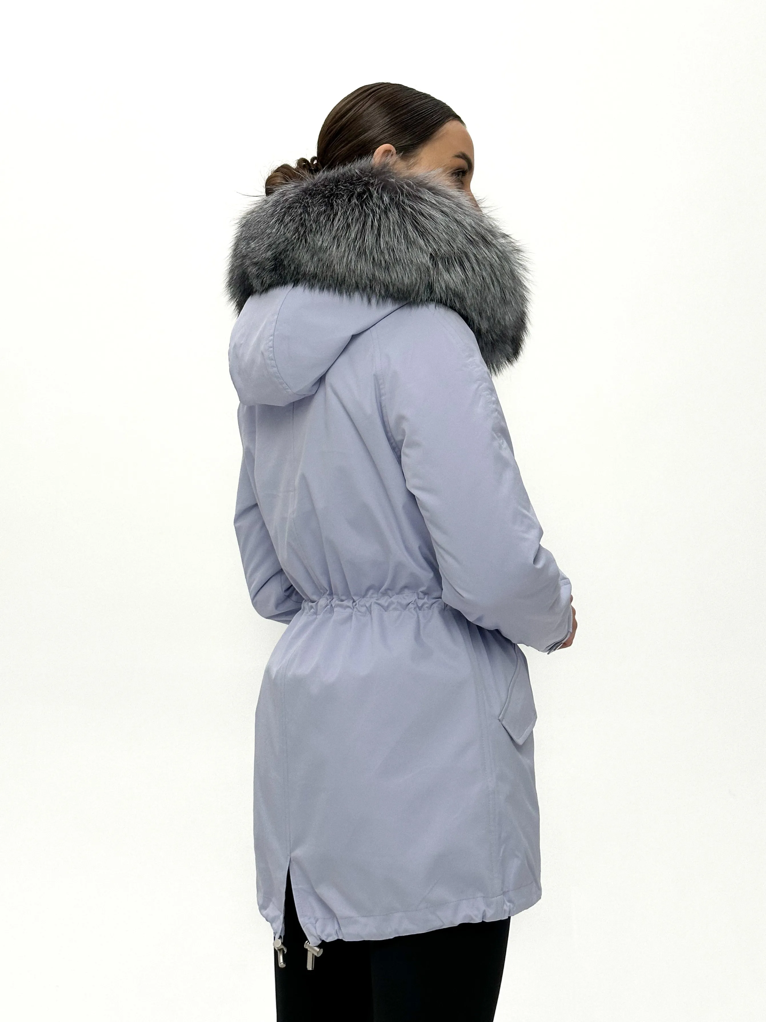 Genuine Silver Fox Fur Trim Rabbit Fur Insulated Parka