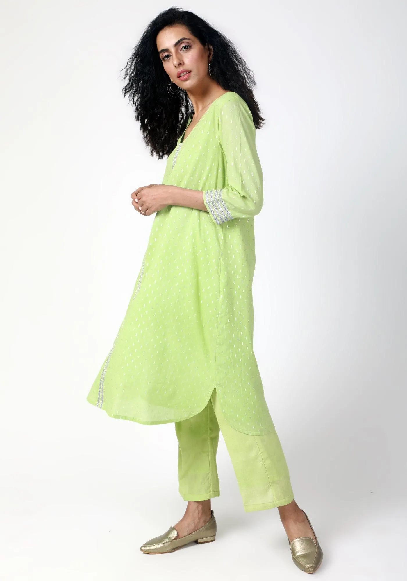 Green Silver Laced Kurta-Pant