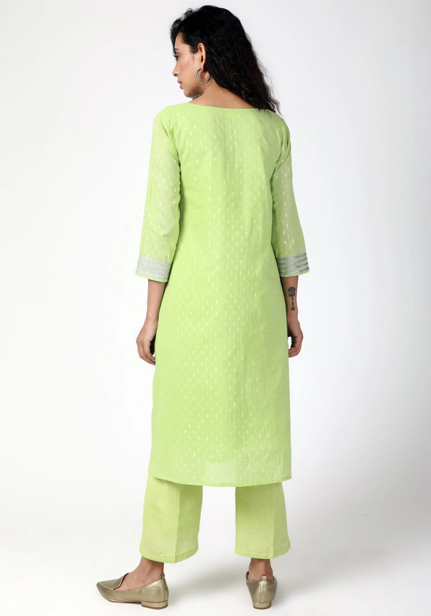 Green Silver Laced Kurta-Pant