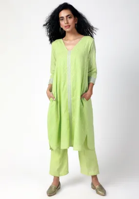 Green Silver Laced Kurta-Pant