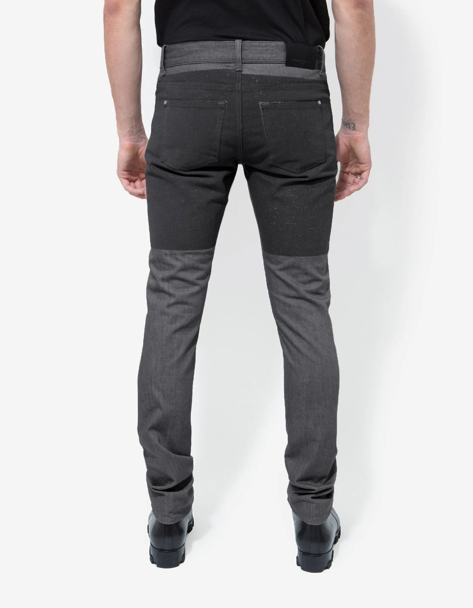 Grey Coated Panel Denim Jeans -