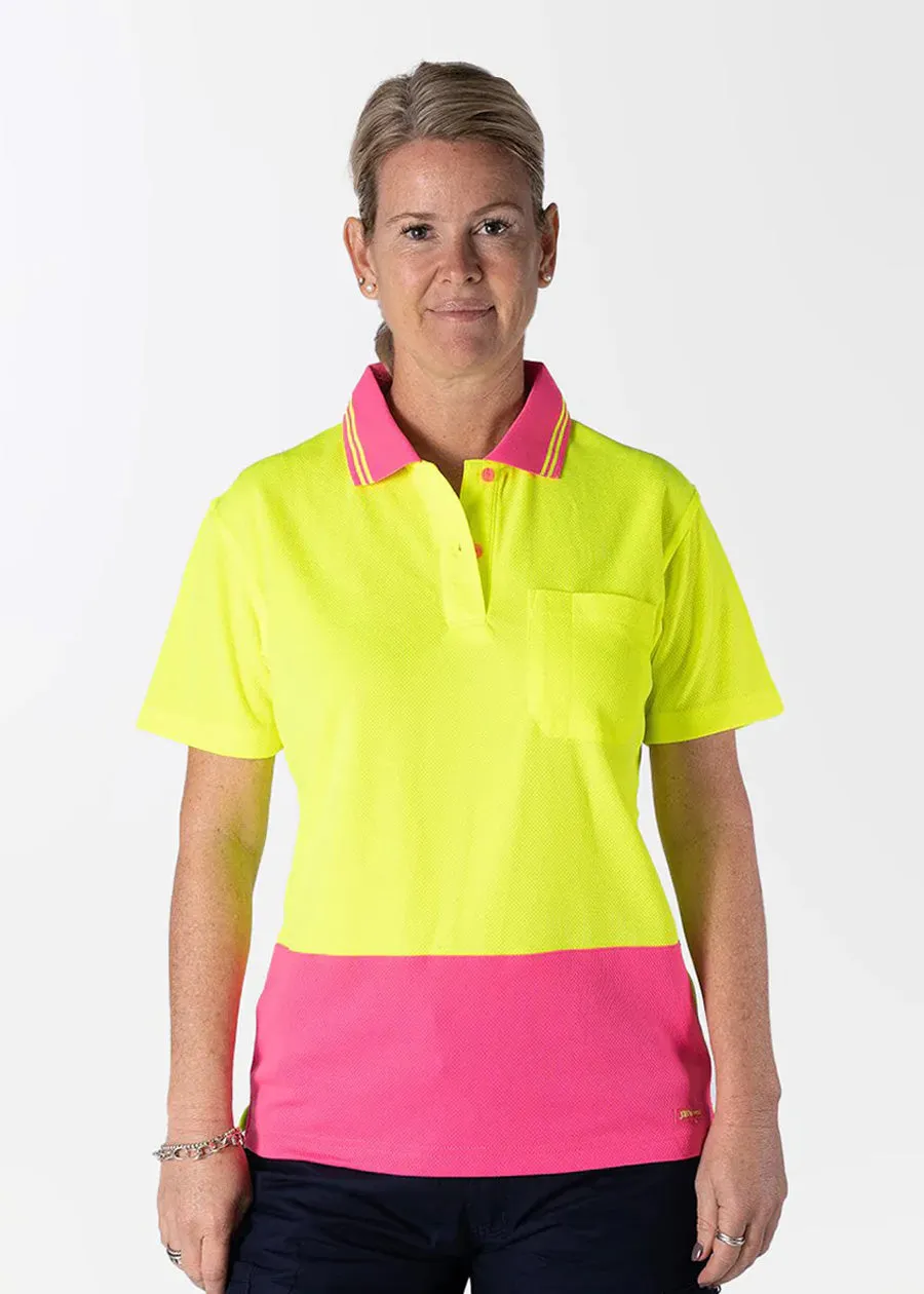 Hi vis button short sleeve ladies polo