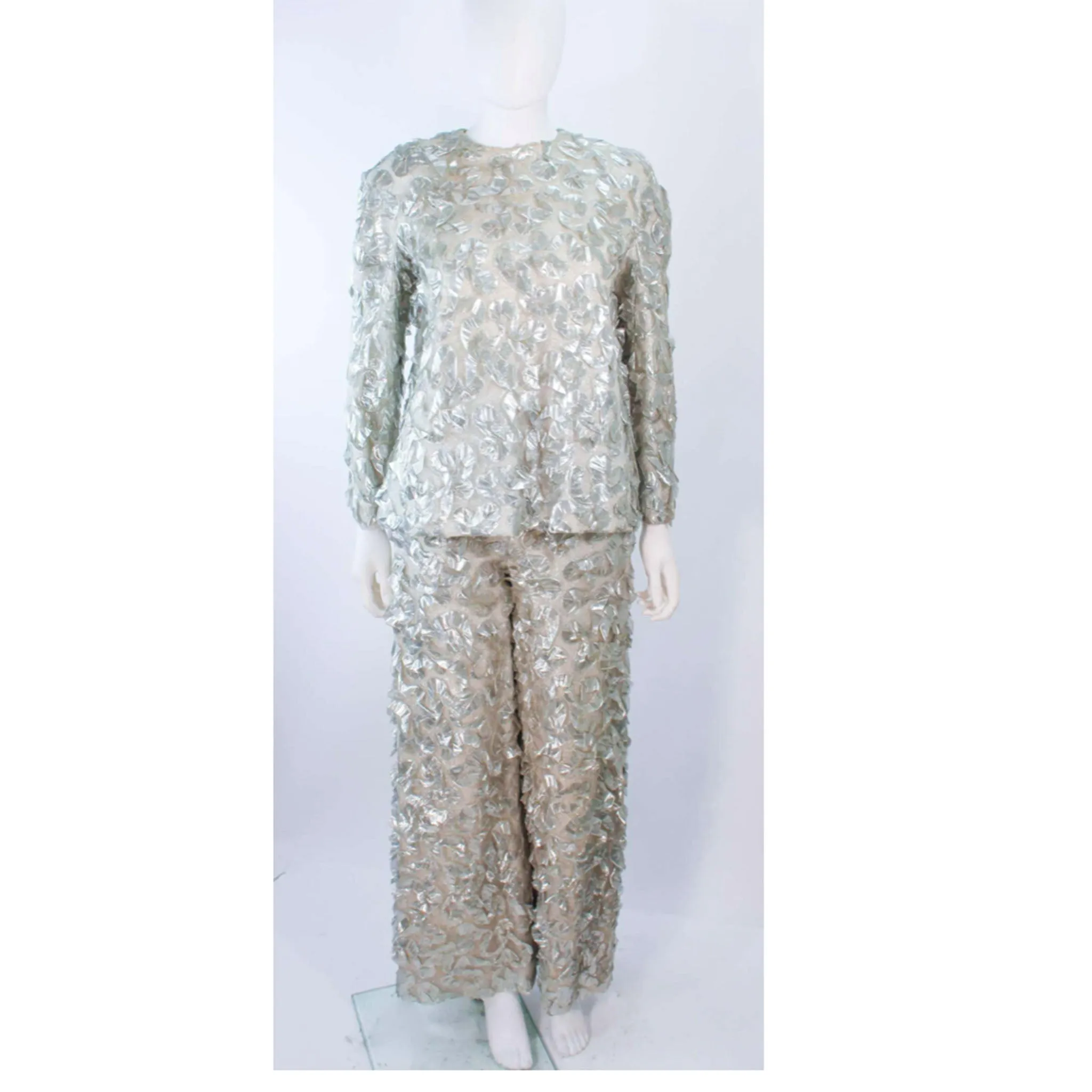 JAMES GALANOS 1960s 3 pc Silver Metallic Ensemble