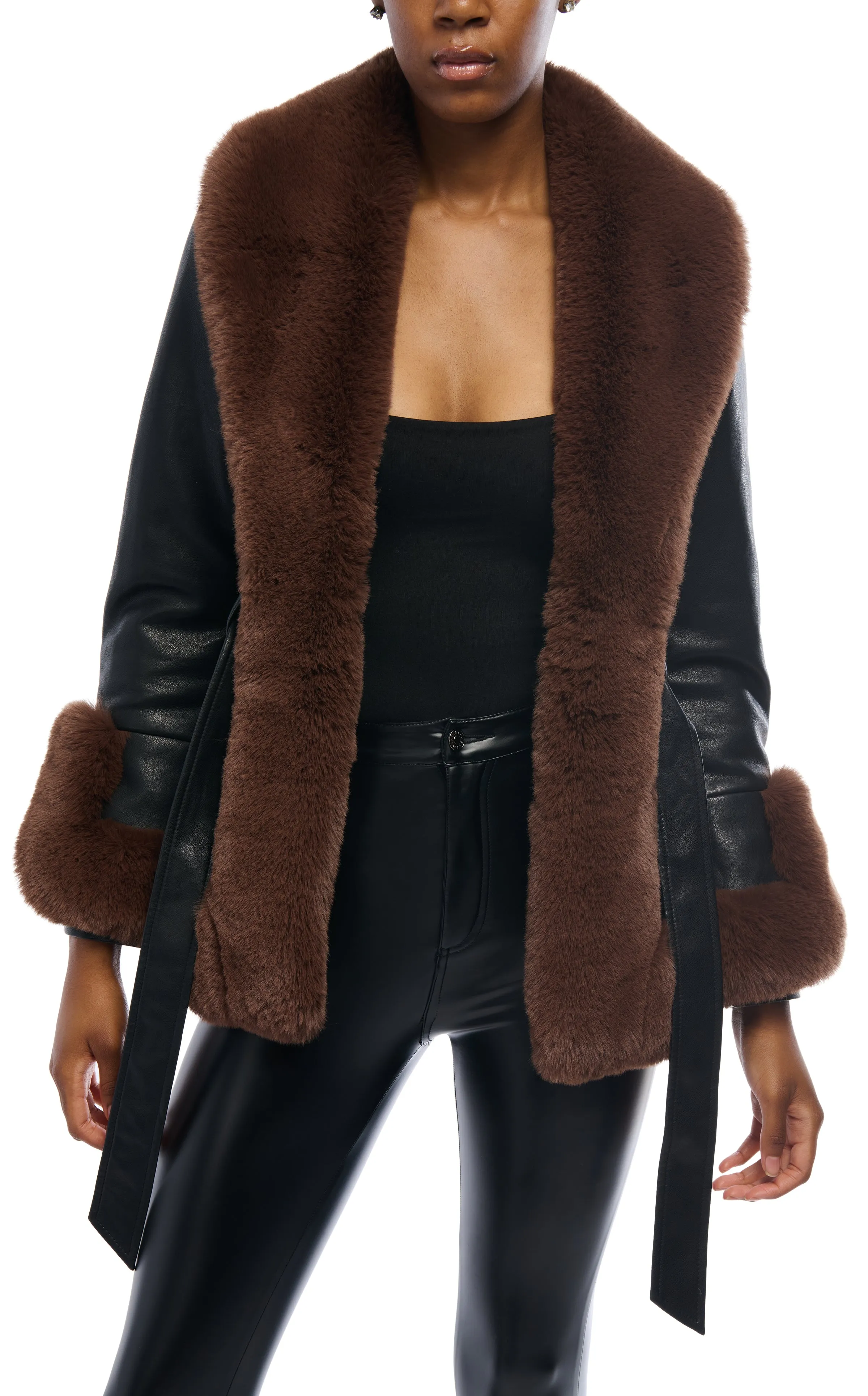 KENZY-BROWN FAUX FUR COAT