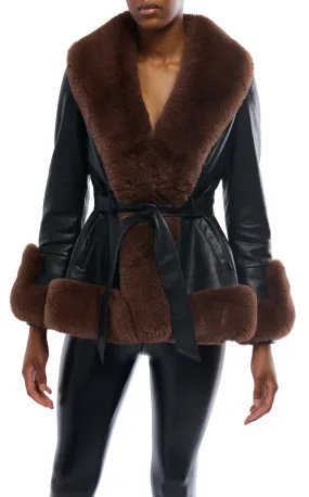 KENZY-BROWN FAUX FUR COAT