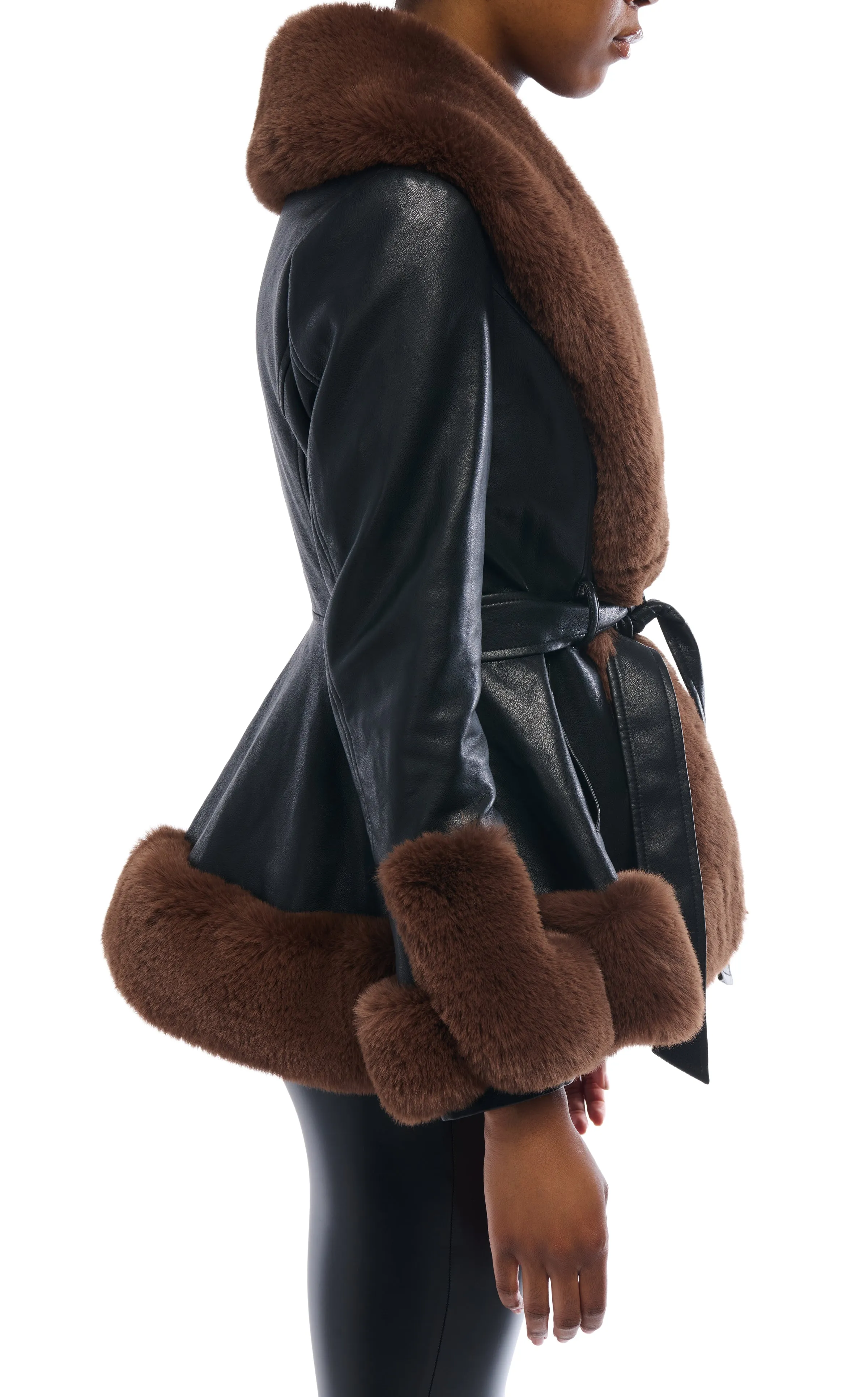 KENZY-BROWN FAUX FUR COAT