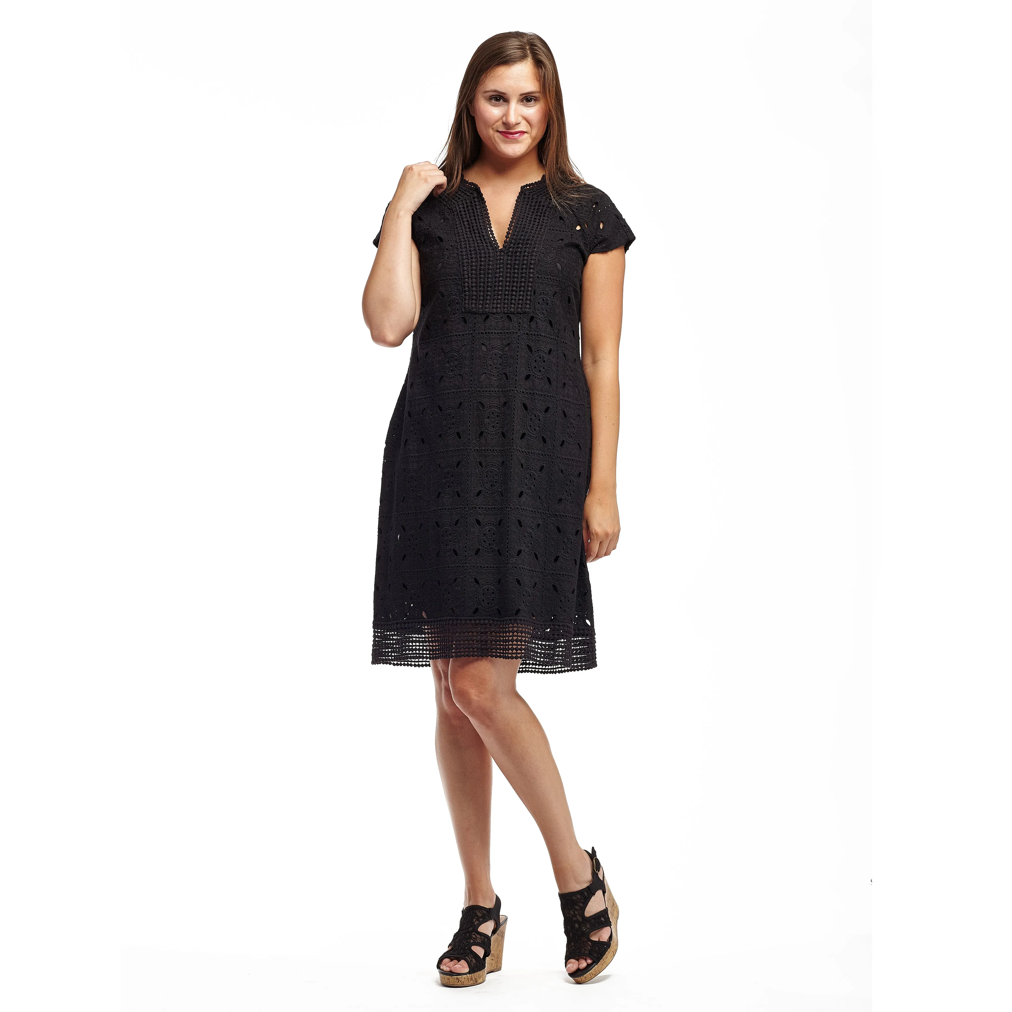 La Cera Medallion Lace Cap Sleeve Dress