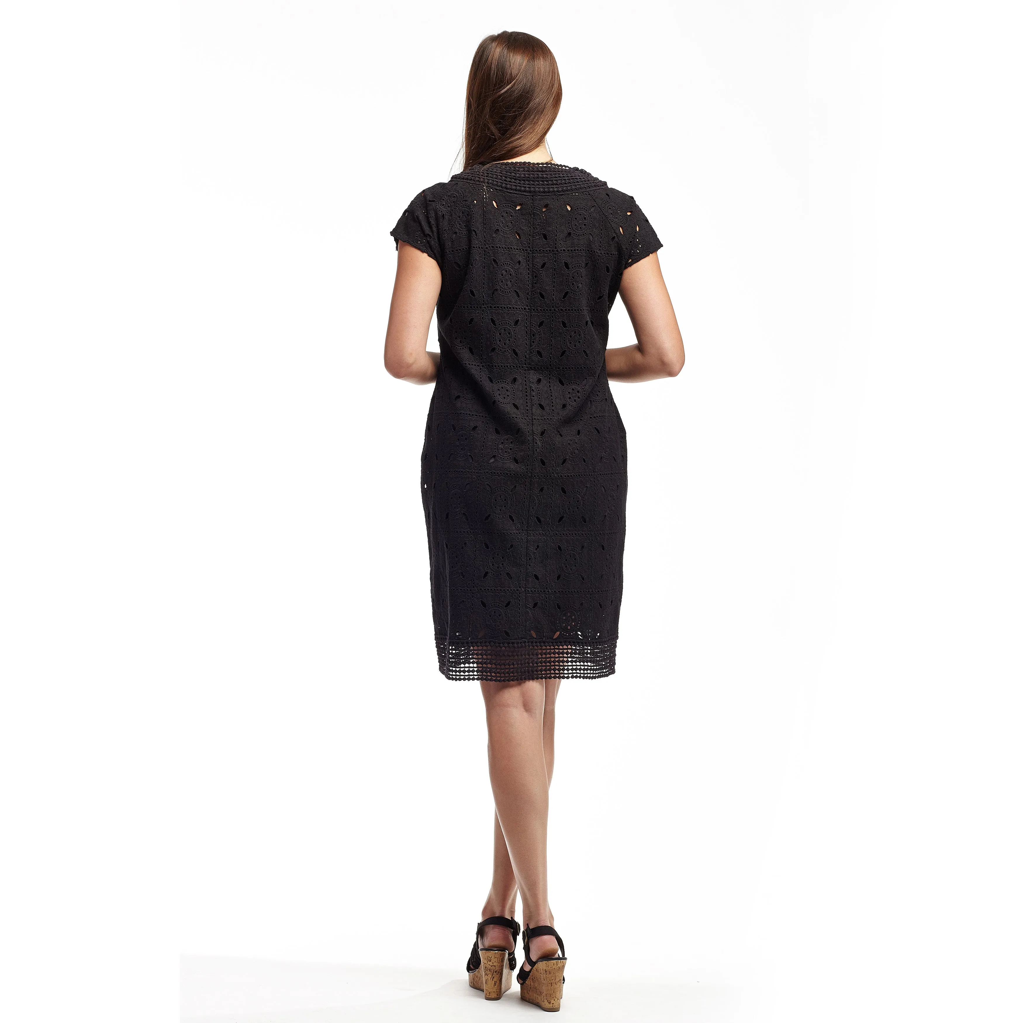 La Cera Medallion Lace Cap Sleeve Dress