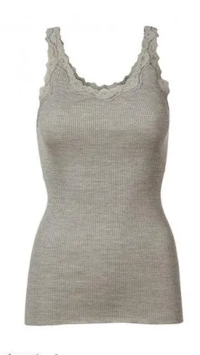 Light Grey Rosemunde Babette Silk Lace Tank Top