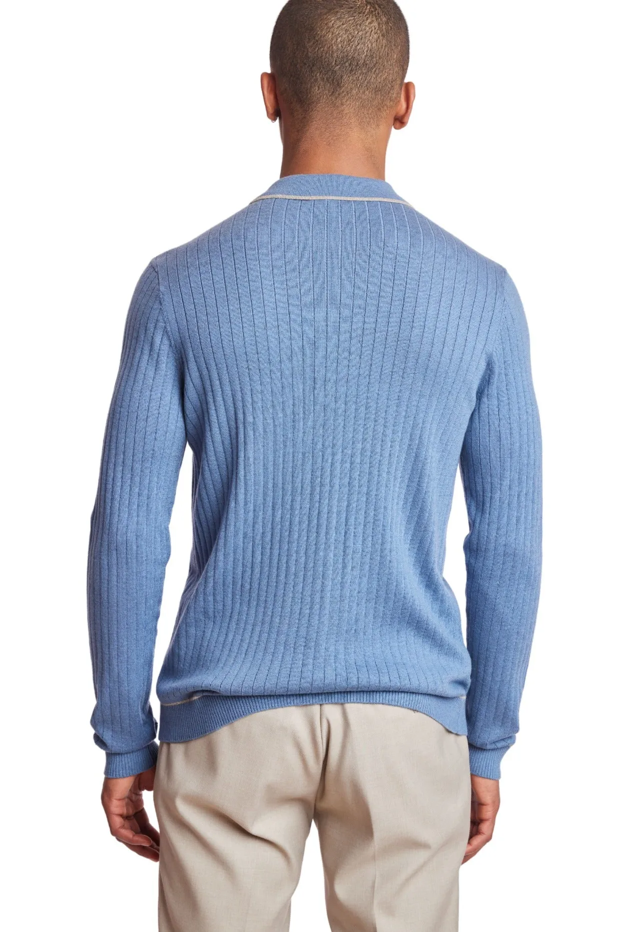 L/S Full Button Tipped Polo - Arctic Blue