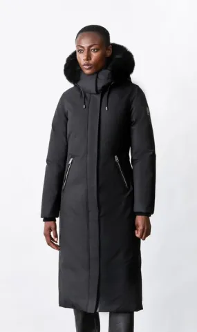 MACKAGE KELSIE-BX - Long Twill Down Coat With Blue Fox Fur Hood