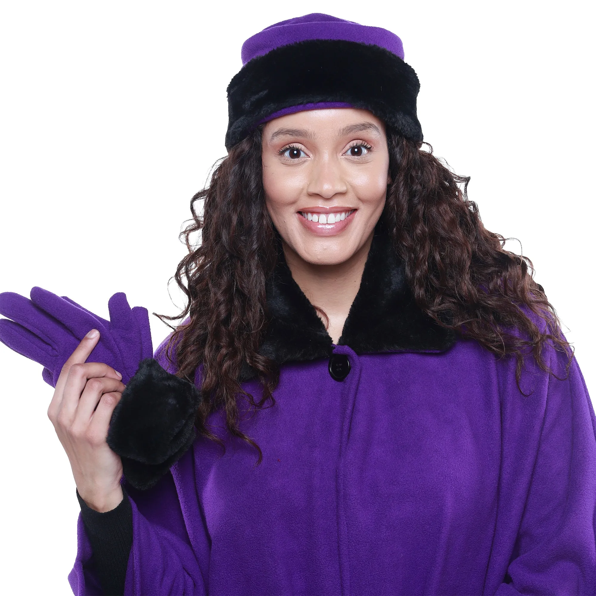 Marie Faux Fur Trim Cozy Coat Hat and Gloves Set