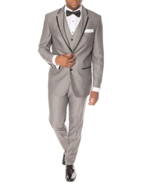 Mens 2 Button Satin Trim Prom Tuxedo in Grey & Black