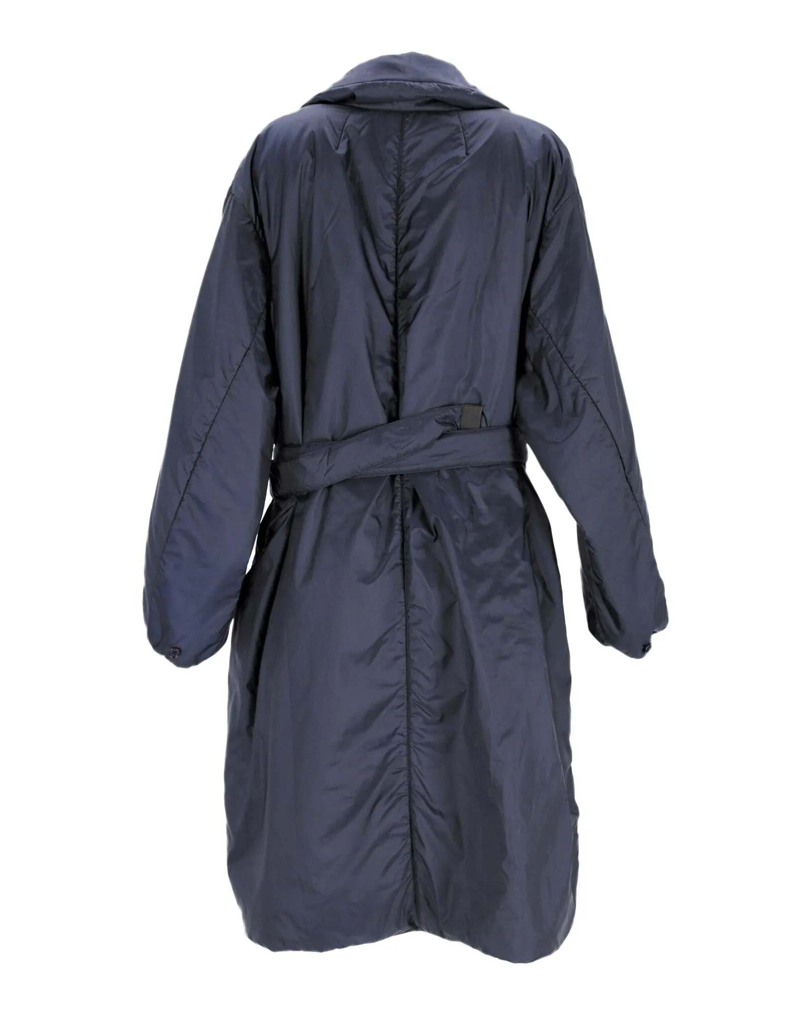 Midnight Blue Water-Resistant Belted Coat with Insulating Padding