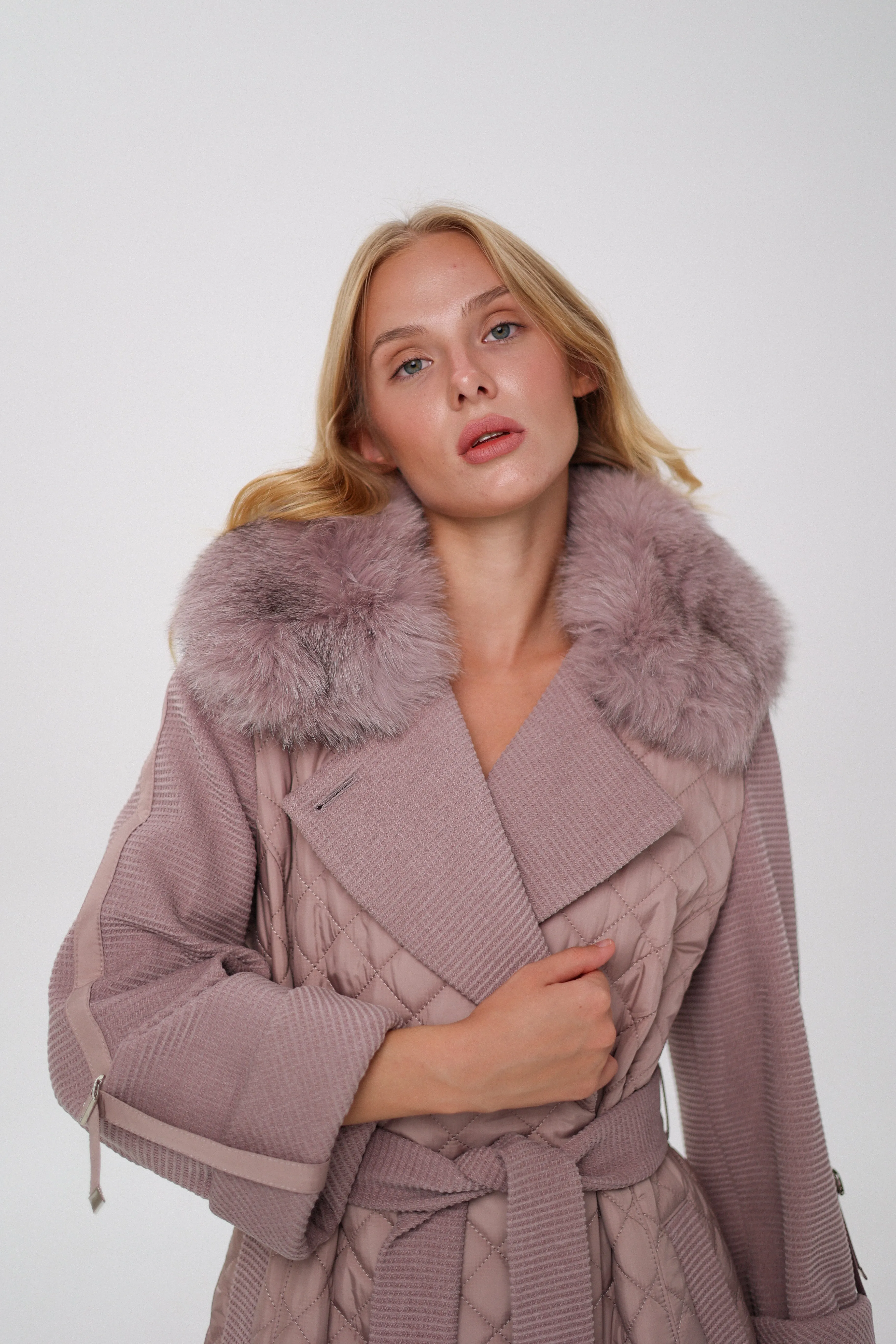 Noelle Genuine Polar Fox Fur Trim Fusion Coat