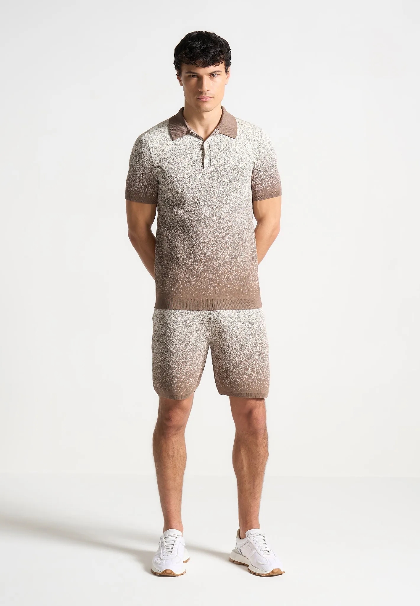 Ombré Knit Polo Top - Taupe/White