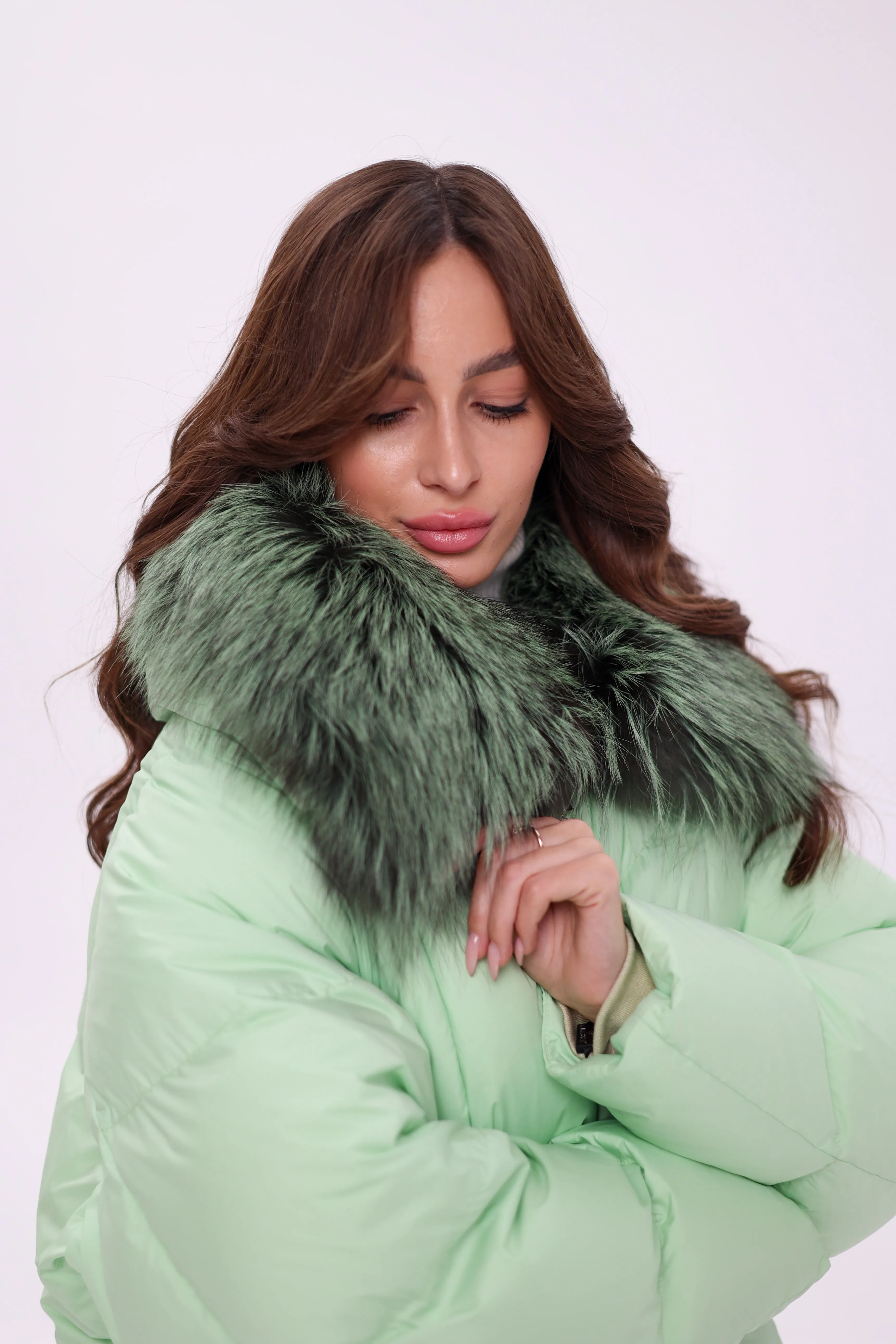 Pre-Order. Ships November 20. Aurora Genuine Fox Fur Trim Down Coat