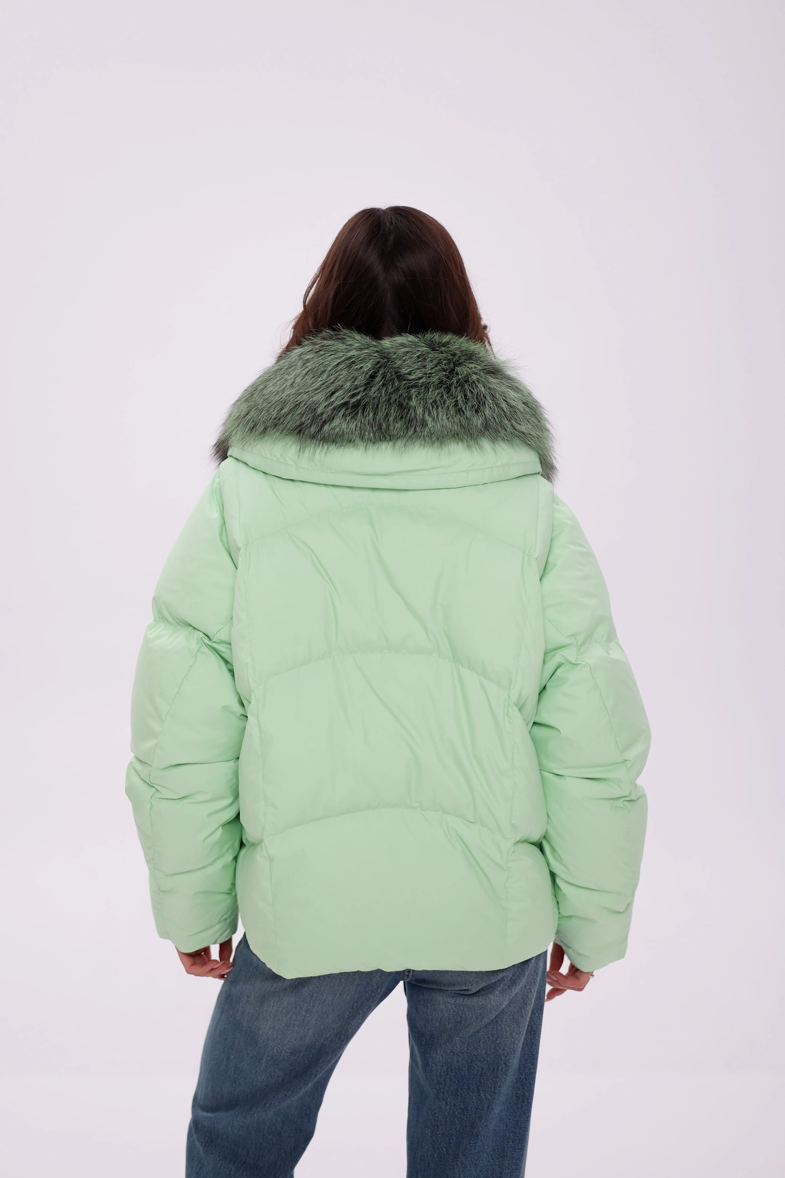 Pre-Order. Ships November 20. Aurora Genuine Fox Fur Trim Down Coat