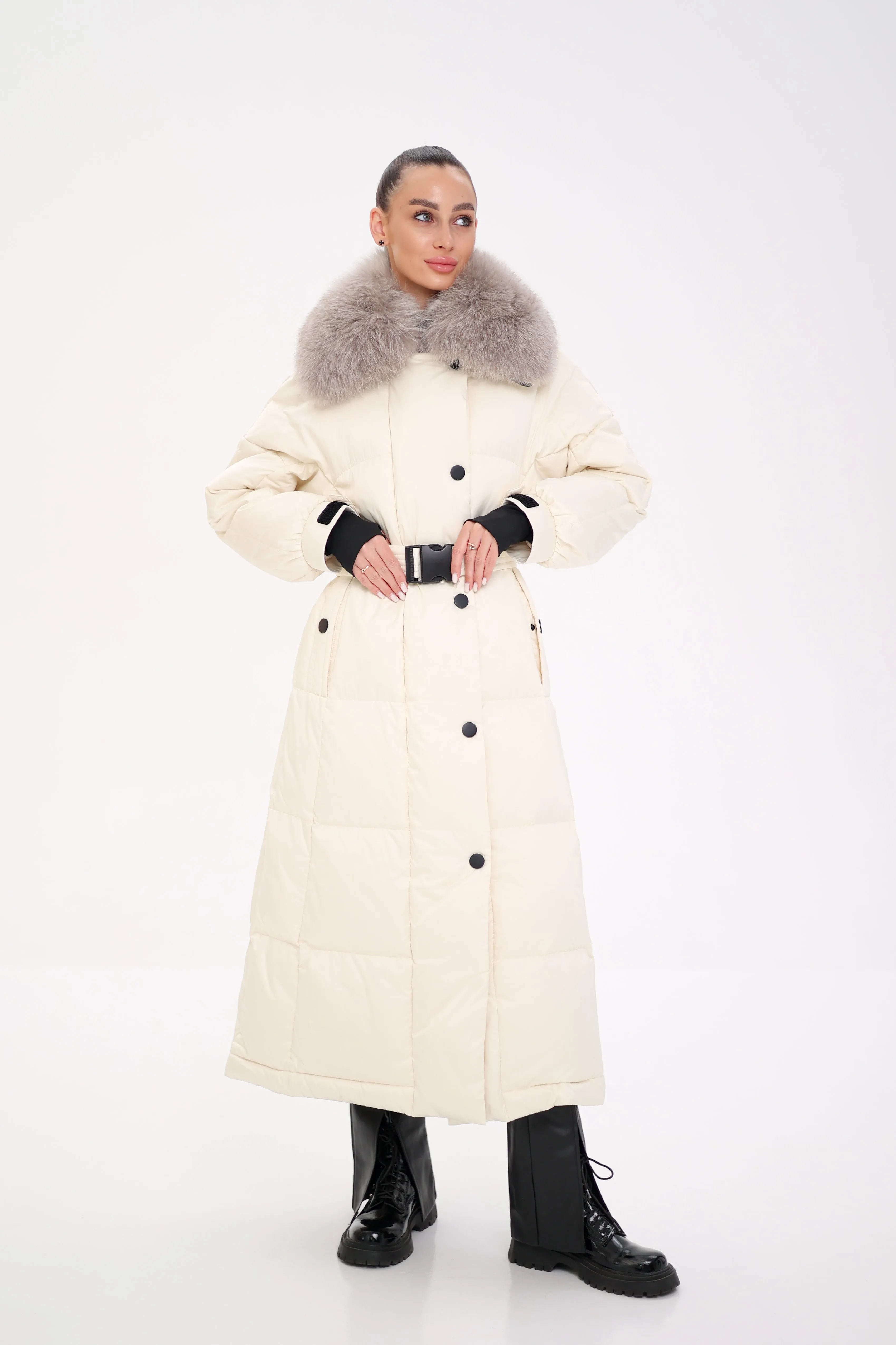 Pre-order. Ships November 20. Genuine Polar Fox Fur Trim Down Fill Coat