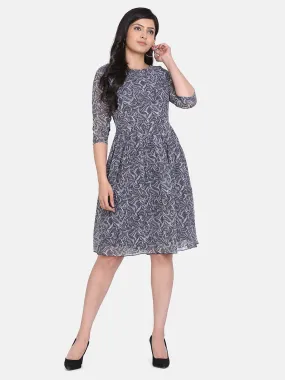 Print Georgette Outdoor Dress - White and Grey