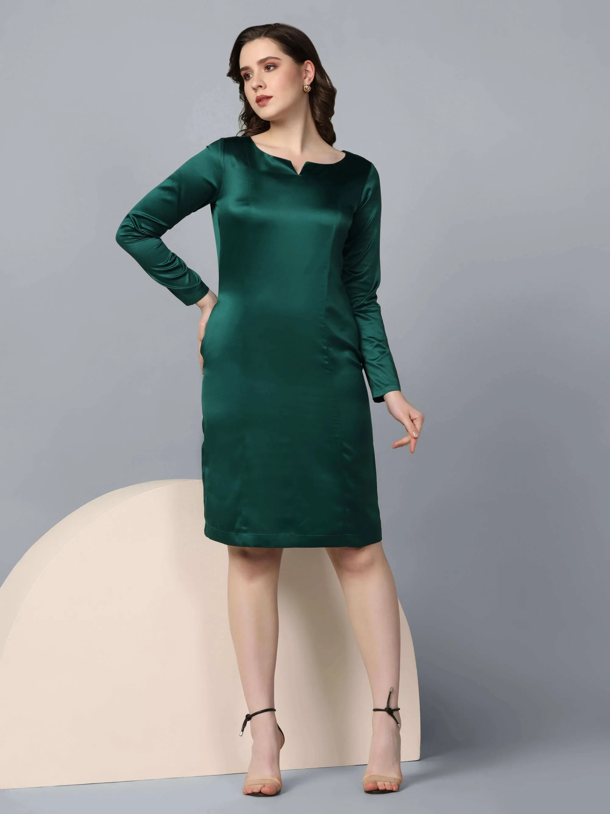 Satin party dress - Bottle green