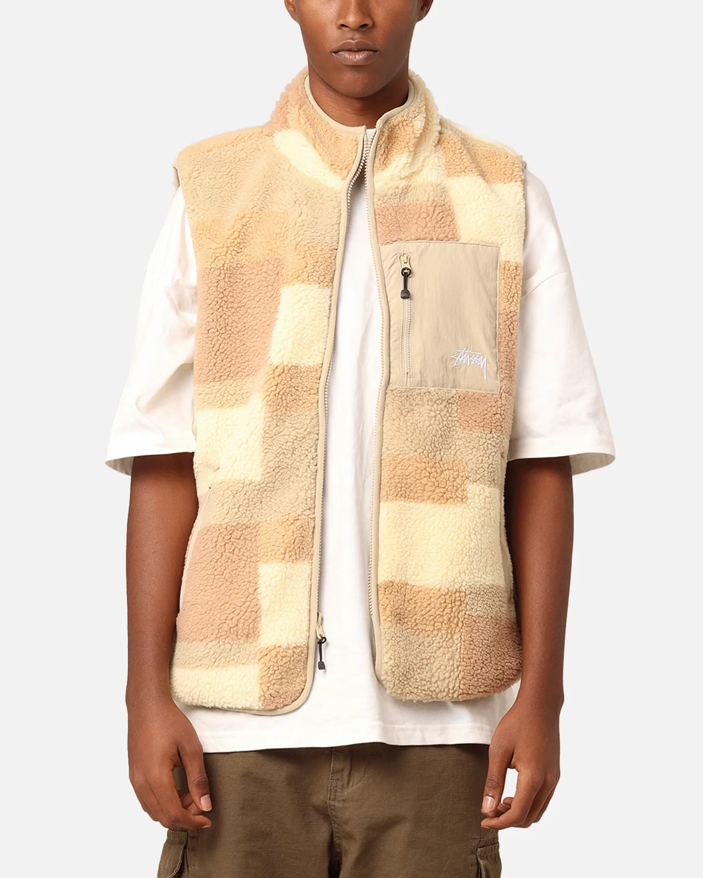 Stüssy Square Jacquard Sherpa Vest Tan