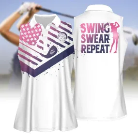 Swing Swear Repeat Pink Gradient Women Golf Apparels, Women Short Sleeve Polo Shirt, Sleeveless Polo Shirt,