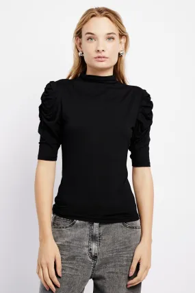 The Luxe Essential Polo with Draped Sleeve in Black